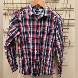 Tommy Hilfiger Red Navy White Plaid Long-Sleeve Shirt